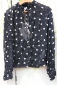 Ganni Polka Dot Georgette Blouse in Sky Captain, Size32.
