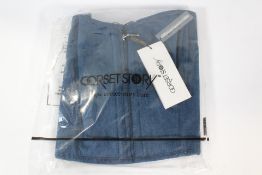 Corset Story Delia Cropped Corset with Spaghetti Straps in Blue Chambray, Size 32. As New.