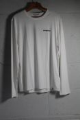 Four Patagonia Men's Long Sleeve Cool Cap Grapic T-Shirt Boardshort Logo White Sizes 3 x L, 1 x M.