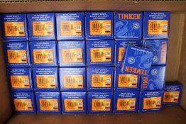 Fifty boxed as new Timken Tapered Roller Bearings 13889-20629.