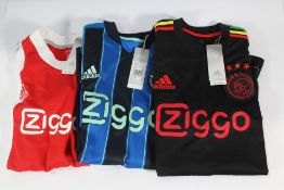 Three Adidas Football Jerseys to include 1x GT7137 Ajax 11 Antony in White/MCord, Size Medium, 1x GT
