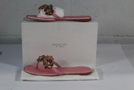 Giambattista Valli Pink Embellished Leather Insole, Leather and Rubber Sole Sandals, Size 39, Boxed