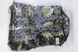 An as new Corset Story Brocade Pattern Overbust with Hooks in Blue and Gold, Size UK 24.