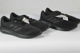 Two pairs Adidas Coreracer Black/Black FX3595 UK 1 x 11, 1 x 11 1/2 Trainers, Unboxed.
