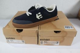Two pairs of men's boxed as new Etnies Marana Skate Shoes - Navy/Gum/White (UK 8, 10, some water sta