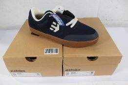 Two pairs of men's boxed as new Etnies Marana Skate Shoes - Navy/Gum/White (UK 10).