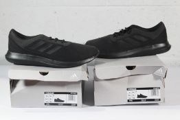 Two pairs Adidas Coreracer Black/Black FX3595 UK 11 1/2 Trainers, Boxes Damaged.