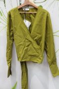 Mykke Hofmann Organic Cotton Poplin Wrap Blouse in Seaweed Size XS.