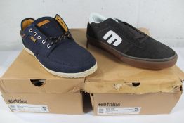 Two pairs of men's as new Etnies skate shoes: Dory - Navy/Yellow (11) and Calli Vulc Dark Grey/White