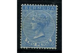 Bermuda 1866-1903 2d Dull blue (CC) fine mtd mint, just 2 toned perfs, not visible from front. SG3