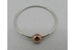 Pandora Moments Women's 14k Rose Gold-Plated and Sterling Silver Bangle Bracelet for Charms, Size 1