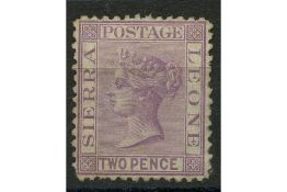 Sierra Leone 1873 2d Magenta, perf 12.5, wmk upright, mtd mint, blunt corner. SG12
