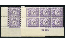 GB 1924 3d Dull-violet, B24 control marginal block of 6, mtd (in selvedge) mint. SGD14
