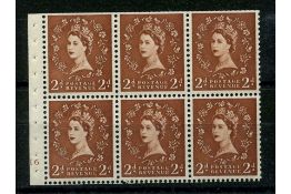 GB 1958 2d Light red-brown, cyl H6 pane of 6, mtd mint, cat. £500. SB79, SG573