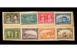 1908 Quebec Tercentenary issue mint, stuck down to fragment of album page.