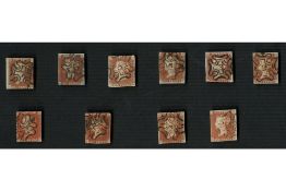 GB 1841 A lot of 10 1ds used with numbered MX cancels (2-8, 10-11). Variable margins, clear cancels.