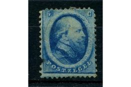 Netherlands 1864 5c Blue, mtd mint, faulty. SG8