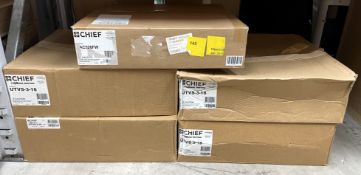 Four boxed as new Chief UTVS-3-18 3U 18″ Deep Vented Utility Shelves and a boxed as new Chief PAC526
