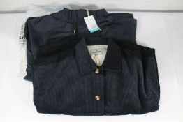 A Passenger Dove Recycled Cord LS Shirt and a Pacific Waterproof Jacket - both Deep Navy M and as ne