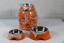 Eight Super Design Orange Dog Bowls with Removable Bowls 6 x 380ml, 2 x 200ml. As New.
