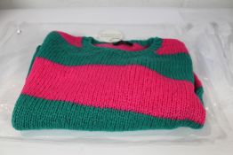 A Oui pink and green stripped knitted cosy jumper (Size 36).