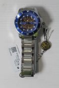An as new Martyn Line 6301 GTS Blue S.Steel Cal 3668 Automatic Watch.