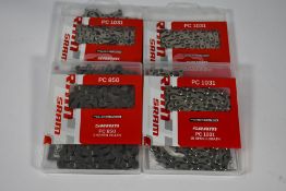 Three Sram PC 1031 10-Speed Chains and Sram PC 850 8-Speed Chain.