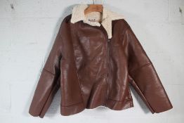 NA-KD Aviator PU Jacket with Faux Fur - Brown (EU 34).