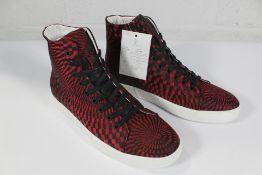 A pair ofOswald Boeteng Alex Nesbit High Top Sneakers - Red Tribial Silk Jaquard (Sample item, EU 41