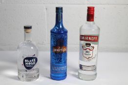 J.J Whitley Blue Raspberry Russian Vodka 700ml, Smirnoff No21 Vodka 1ltr, Black Hole Vodka 750ml.