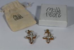 A pair of Mudd Pearl Gold Plated Cross stud earrings with cross drops.