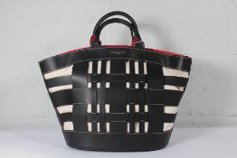 Gianni Chiarini Firenze Leather and Canvas Bag in Black/Canvas/Red, BS 8486 MRGDBL.