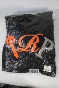 Trapstar Chenille TRP Short Set in Black/Orange, Size Large.