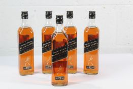 Five Johnnie Walker Black Label Blended Scotch Whisky Aged 12 Year 5 x 700ml.