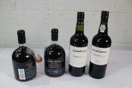 Two Van Zellers & Co Old Tawny Port 10 Years (20%), One Churchill's Crusted Port - Bottled 2007 (19.