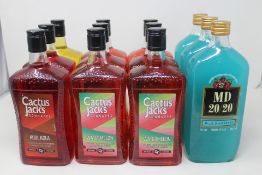 Nine Cactus Jack's Schnapps 70cl (Watermelon x 6, Kool Kola x 2 and Passion Fruit x 1) and Three MD