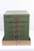 Bisley Five Drawer Desktop Green Filling Cabinet.