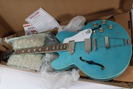 Epiphone Casino Worn Blue Denim Archtop Guitar. As New.