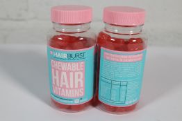 Approximately Fifty Five Hair Burst Chewable Hair Vitamins (60 Pastilles Each, BBE: June 2025).