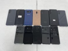 Twelve assorted pre-owned Samsung smartphones sold for parts (All handsets account locked/lost mode/