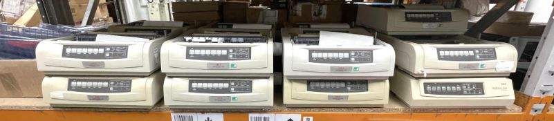 Sixteen pre-owned OKI 5590 Printers & a OKI 3320 Printer (Box of top covers included).