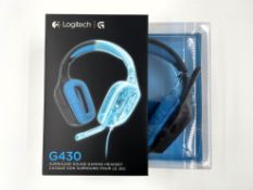 Four as new Logitech G Series G430 Surround Sound Gaming Headsets in Black/Blue (P/N: 981-000536) (B