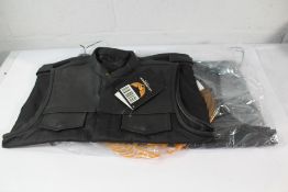 Leatherick Cordurg Motorcycle Black Leather Trim Waistcoat Vest. Large and Leatherick Fishhook Leath