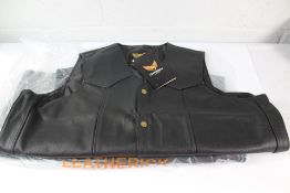 Two Leathrick London Classic Real Leather Waistcoat Vest. Black. Biker 3X-Large.