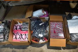 Six Boxes of Scarfs, Maxi Dresses, Mixed Clothes, Stocking and Bags, Various Colours and Sizes. Unop