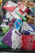 Assorted disposable vapes, e-liquid, smoking accessories and related items (Many items past expiry d