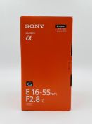 As new Sony E 16-55mm f/2.8 G Lens (Boxed) (M/N: SEL1655G EAN: 4548736099654).