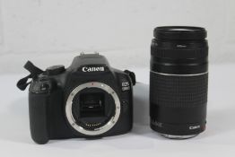 A Canon EOS 1300D 18MP Digital SLR Camera with EF 75-300MM 1:4-5.6 III. Pre-owned.