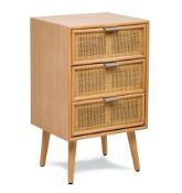 Nordlys Scandinavian Wooden Chest of Drawers - 3 Drawers Cannage Rattan Brown Beech - New (stock ima