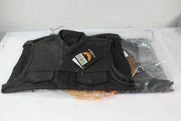 Leatherick Cordurg Motorcycle Black Leather Trim Waistcoat Vest. Large and Leatherick Fishhook Leath